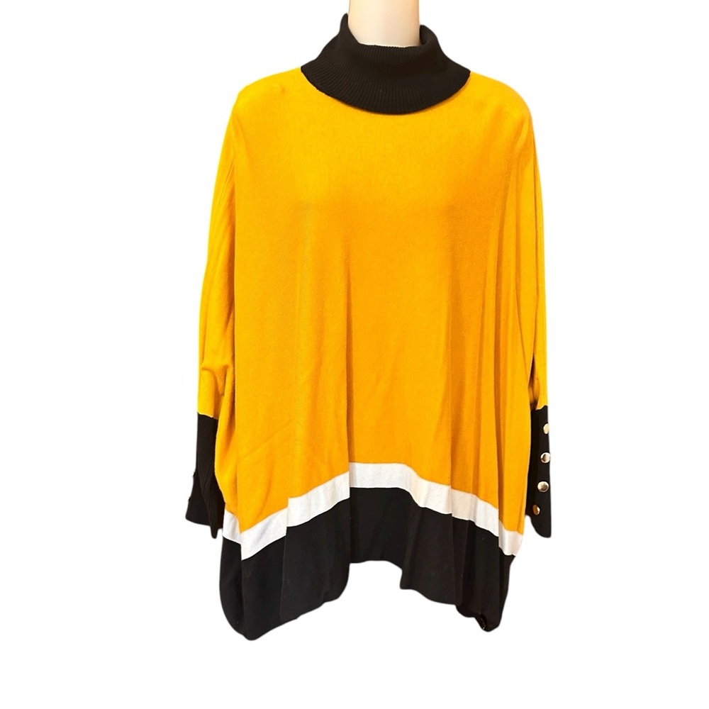 New York & Co Colorblock Turtleneck Sweater - Yellow, Black, and White